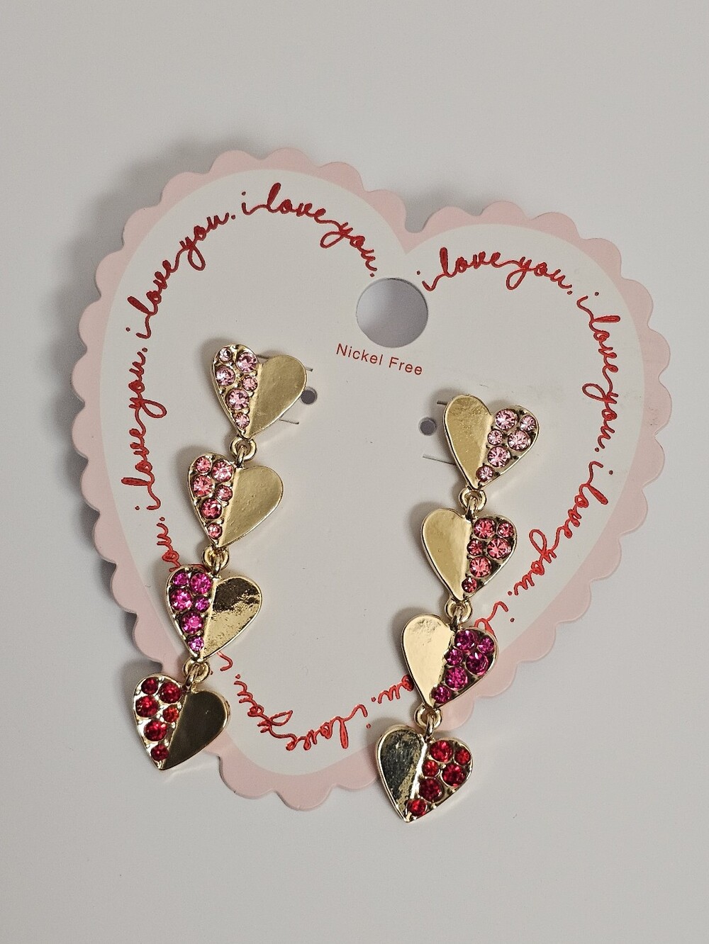 Target Womens Jewelry Gift Set Heart Dangle Earrings Gold tone pink red NEW